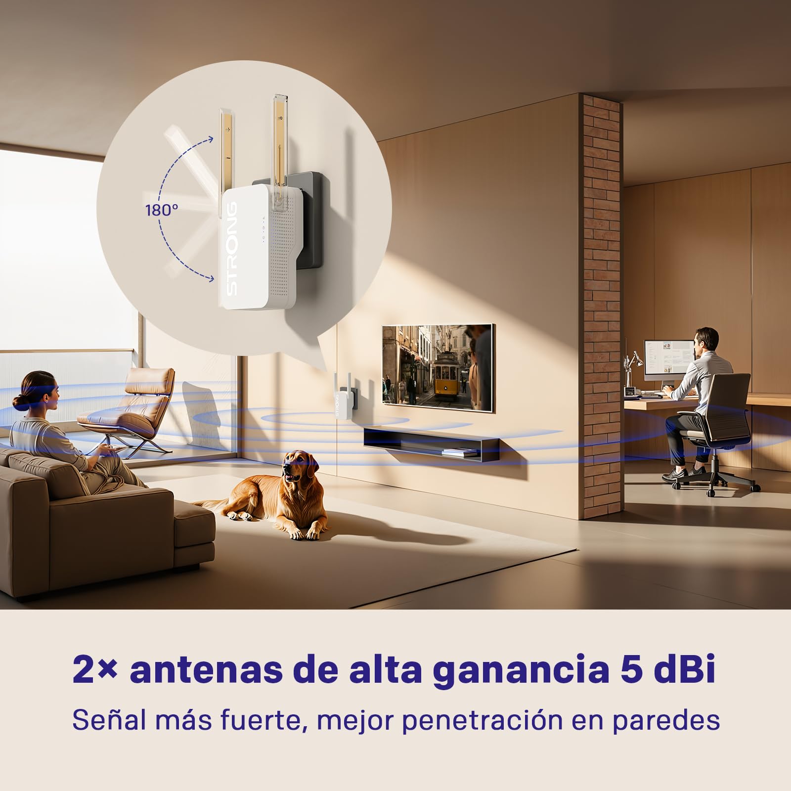 Strong Repetidor WiFi 6 AX3000 de Pared – Amplificador señal WiFi Potente Largo Alcance, Dual Band con Antenas externas, WiFi Extender para casa, Streaming y Gaming
