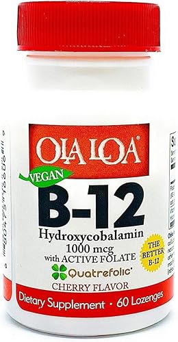 Ola Loa Suplemento dietético de cereza sublingual, hidroxicobalamina, folato activo, fórmula vegana, promueve la energía, los nervios y el cerebro