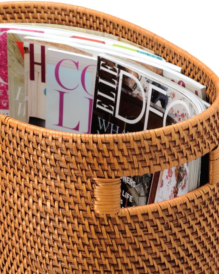 KOUBOO Laguna Rattan Magazine Rack – Stylish Woven Basket for Organizer Books, Magazines & Home Storage – Decorative Storage Solution for Living Room, Office, Honey Brown