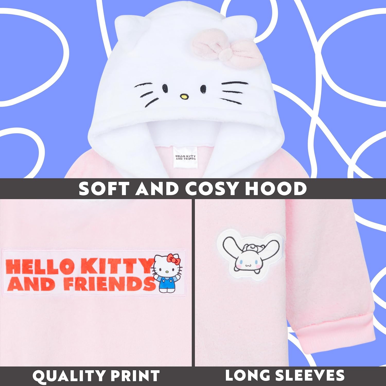 Hello Kitty Sanrio Oversized Hoodie Blanket for Women, Teens, Fleece Pullover with Hood, Kawaii Loungewear Gifts for Women