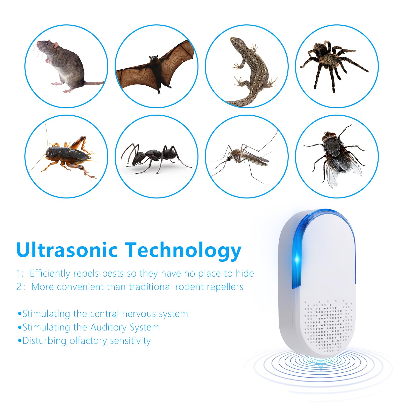 Paquete de 6 repelentes ultrasónicos 2026 para interiores, trampas para ratones, enchufe, repelente de plagas, cucarachas, roedores, ratones, insectos, mosquitos, arañas, para el hogar, oficina