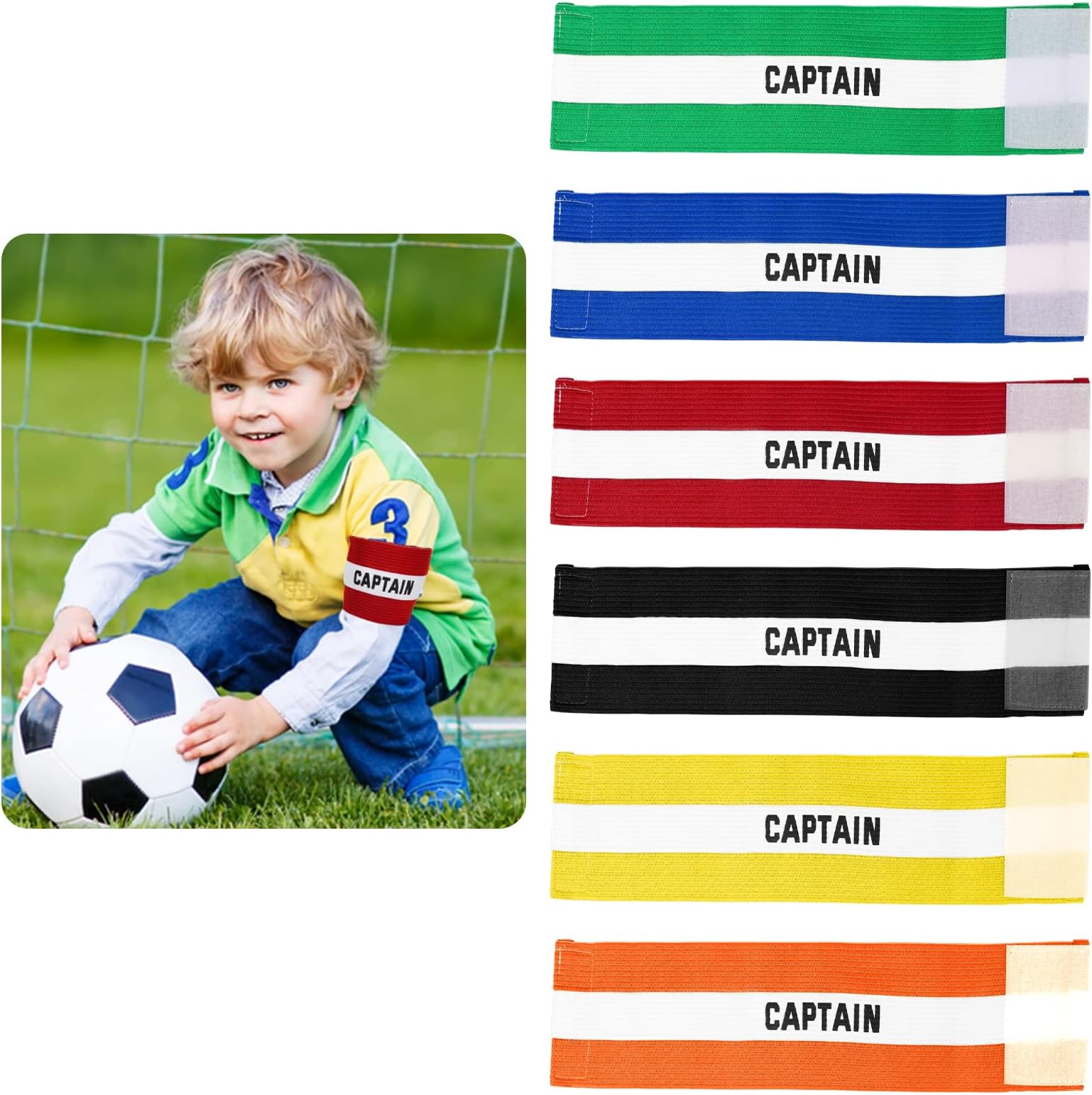Pack of 6 Captain's Armband Adjustable Football Bracelet for Adults Children Unisex Velcro Arm Bands for Multiple Sports Football Hockey Rugby Netball