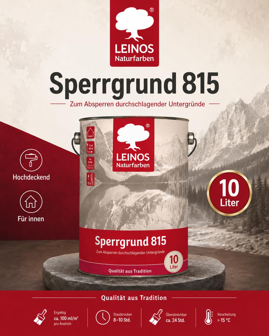 LEINOS 815 Sperrgrund 10 Liter | Hochdeckend: Erzeugt einen weißen, leicht rauen Untergrund, der für nachfolgende Anstriche gute Haftung bietet