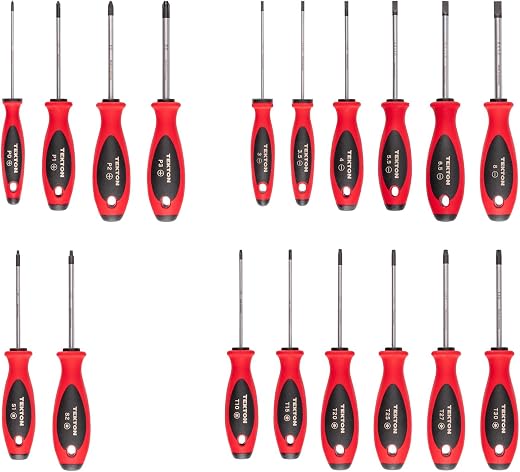 TEKTON Phillips, Slotted, Torx, Square Screwdriver Set - 4 Inch Shanks, 18-Piece (#0-#3, 3-8 mm, T10-T30, #1-#2) | DWZ90001