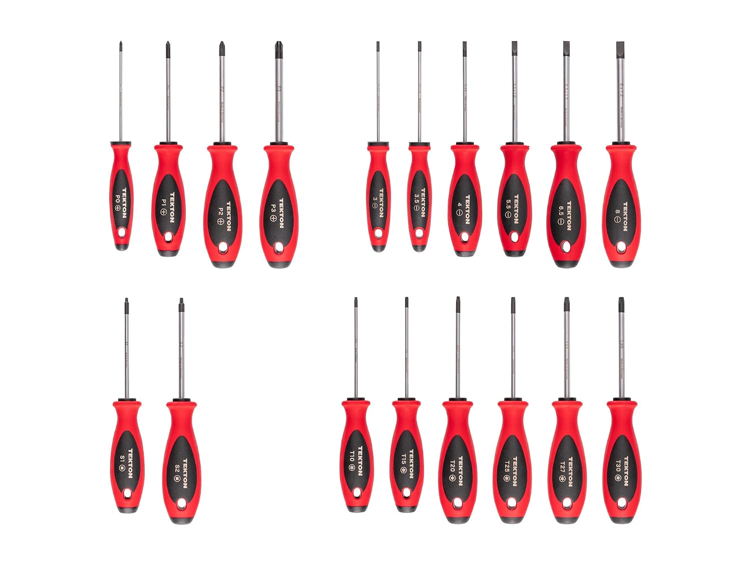 TEKTON Phillips, Slotted, Torx, Square Screwdriver Set - 4 Inch Shanks, 18-Piece (#0-#3, 3-8 mm, T10-T30, #1-#2) | DWZ90001 - Review, Price and Buying Guide