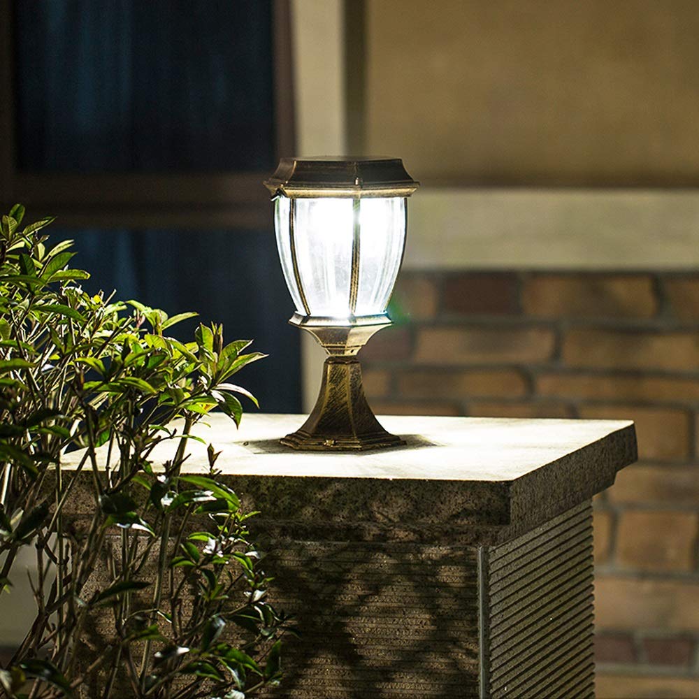 Art Design Retro Solar Light Outdoor Kolumna Lampa Patio Lampa Ścienna Wodoodporna Lampa Słupkowa Drzwi Krajobraz Willa Ogród Dekoracja Zewnętrzna 20 Cm*(Mosiądz)