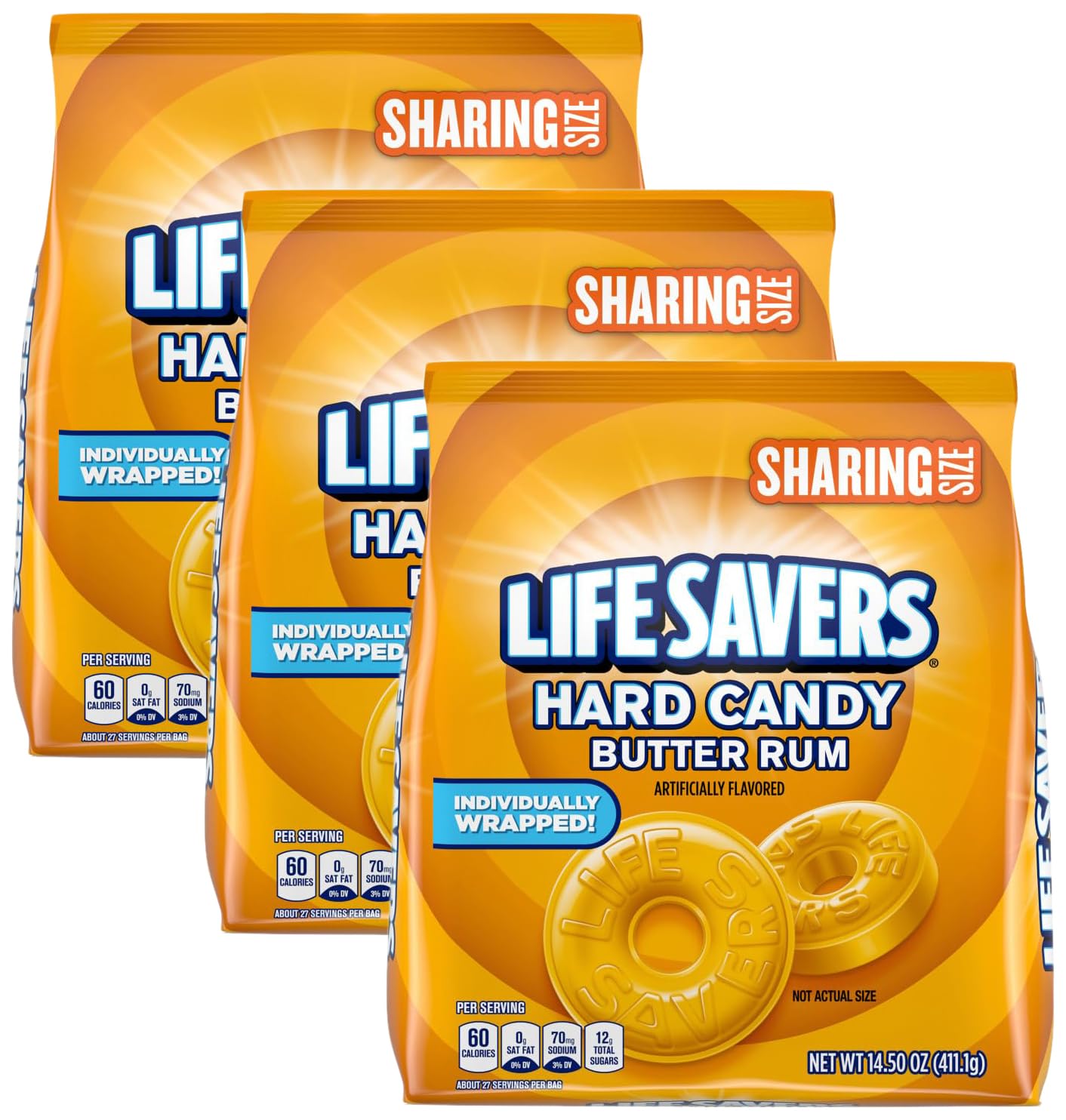 LIFE SAVERS HARD CANDY BUTTER RUM STAND UP POUCH SHELF READY PACKAGING 14.5 OUNCE PER BAG 4 PER CASE (Pack of 3)