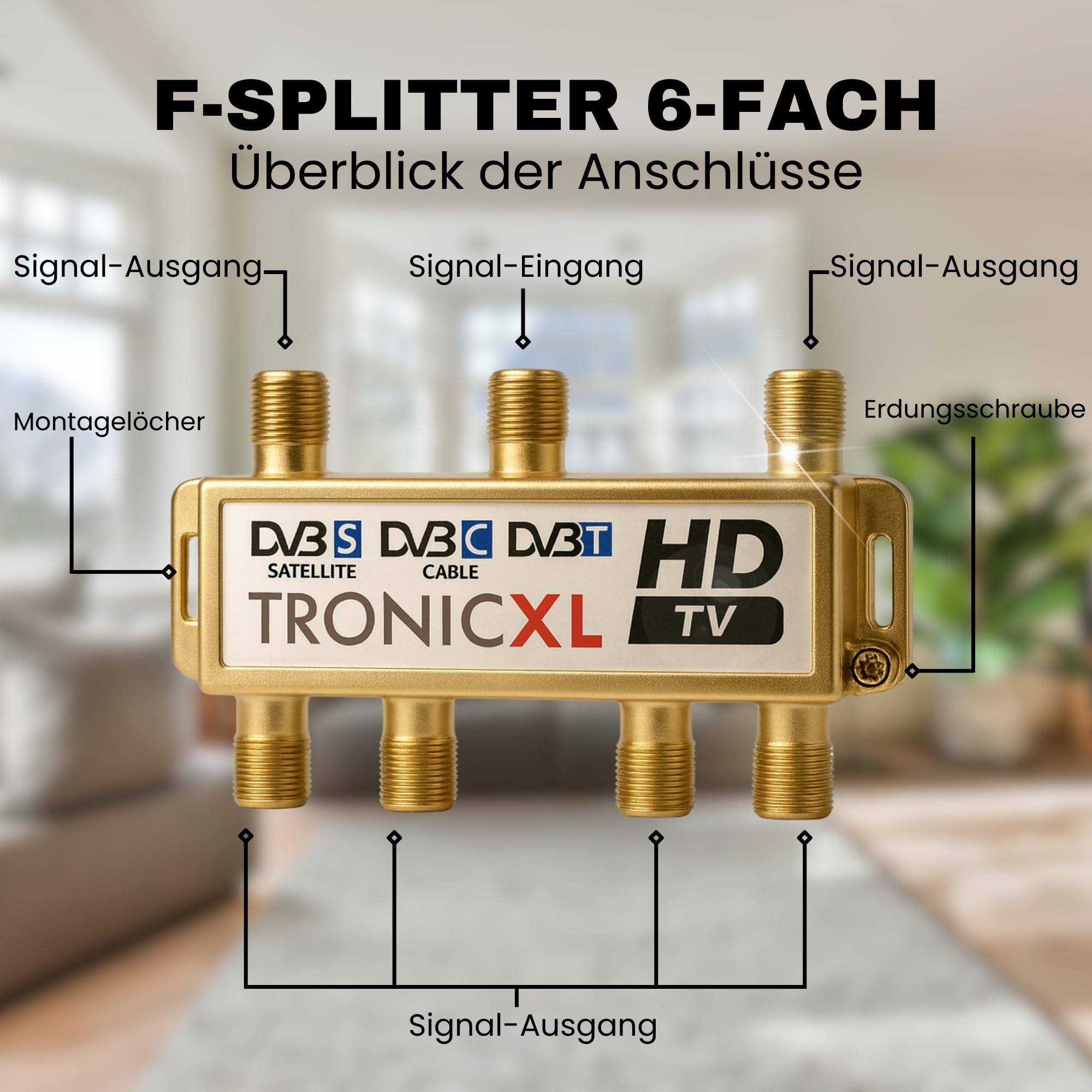 TronicXL rozdzielacz anteny 4K Premium koncentrycznej HD 3D rozdzielacz miękki rozgałęźnik np. kompatybilny z DVBT DVBT2 DVBC SAT Unicable telewizja kablowa PYUR Telecolumbus Primacom Vodafone Unitymedia UKW