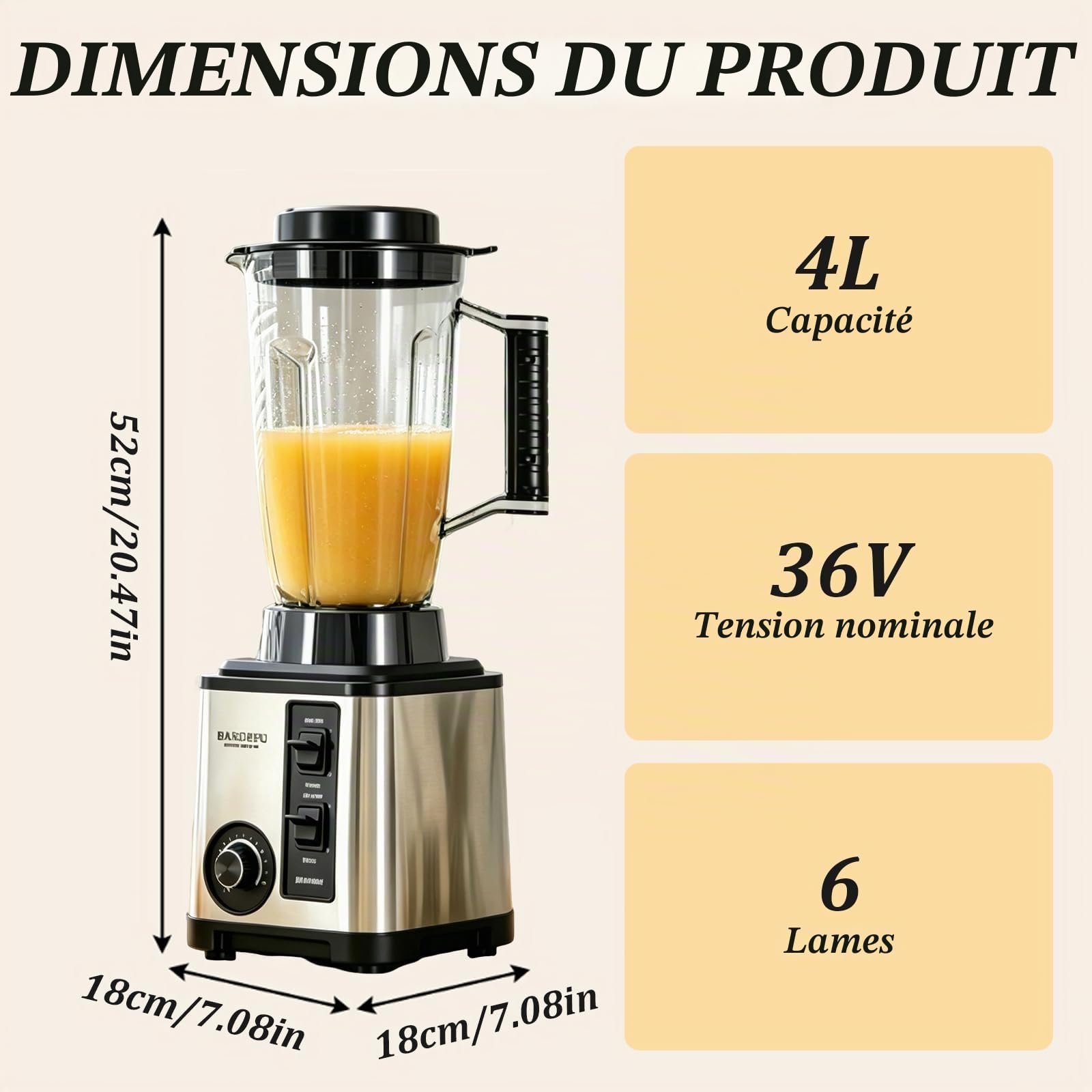 Mixeur multifonction 8-en-1, mixeur de table avec bols de 2 L et 3 L, mixeurs sur socle haute puissance, 15 vitesses, mixeur haute puissance pour smoothies, milk-shakes, glace pilée et fruits congelés