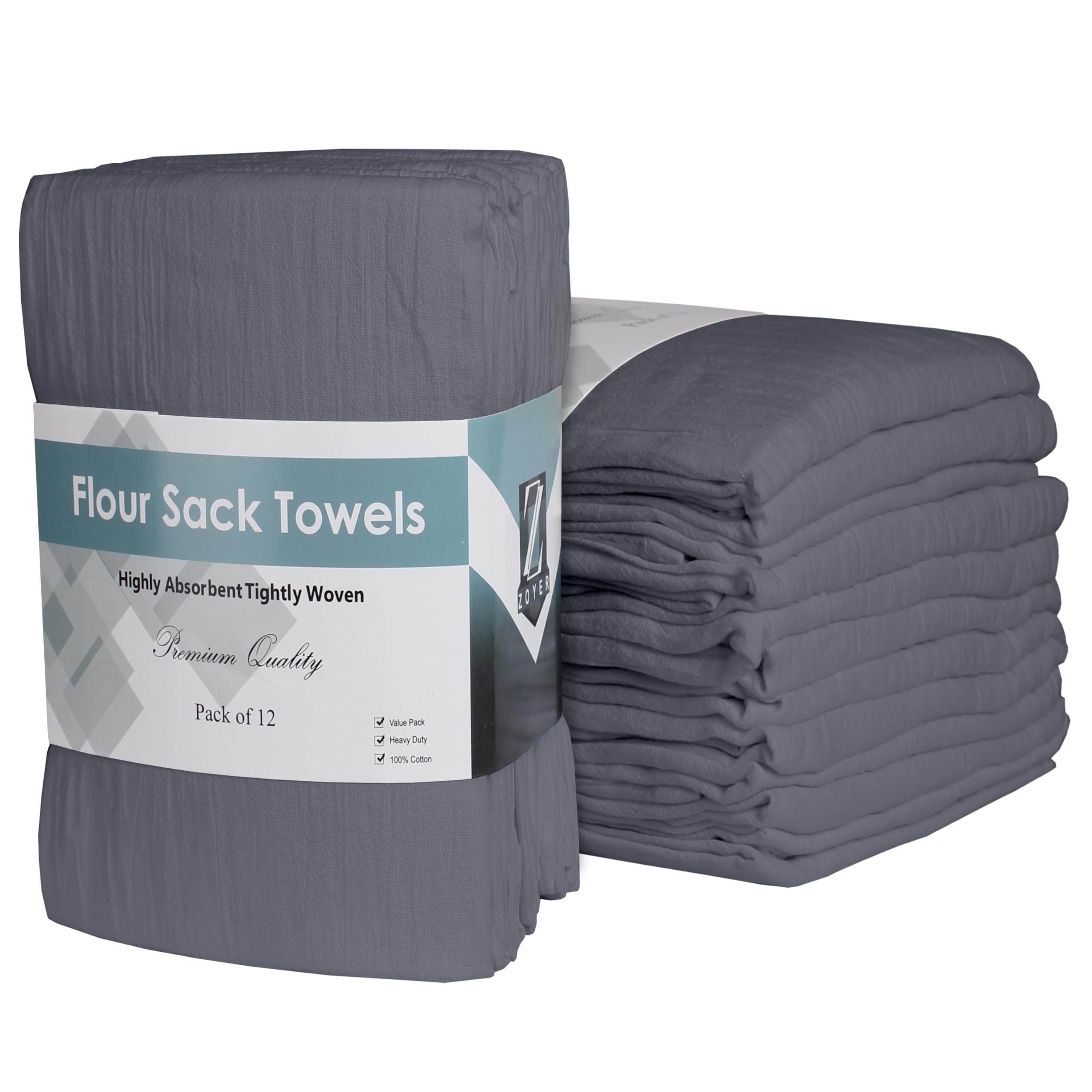 ZOYER Flour Sack Towels 28" x 28", 12 Pack - 100% Cotton Dish Towel - Machine Washable TeaTowels, Ultra Absorbent BarTowels, Dish Cloth Perfect for