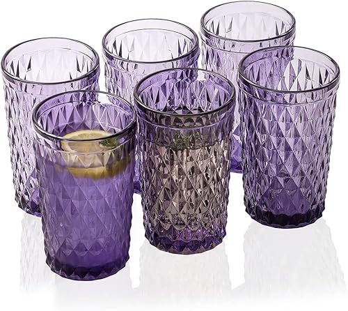 EVEREST GLOBAL Juego de 6 vasos de colores de 11 onzas en relieve con patrón geométrico de diamante de color sólido para cualquier ocasión disponible en Yaxa Colombia