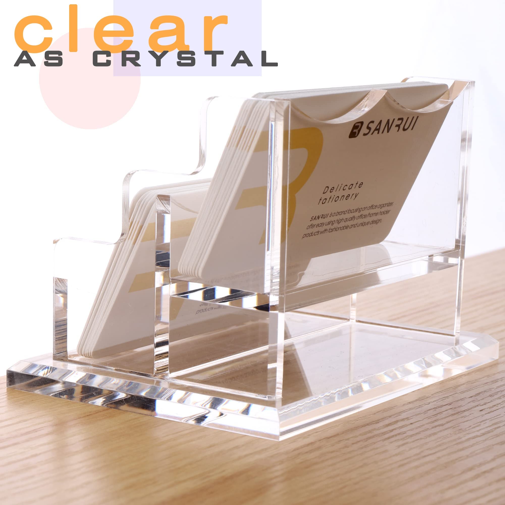 SANRUI Visitenkartenhalter 2 Fächer - Große Kapazität für 120 Visitenkarten, Robuster Acryl Visitenkartenständer mit 8mm Verstärkter Basis, Premium Visitenkarten Aufsteller für Büro, Empfang, Praxis