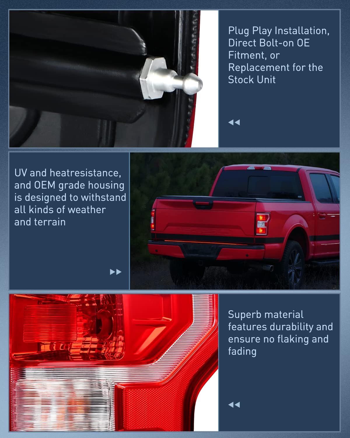 Nilight Taillight Assembly Compatible with 2018 2019 2020 Ford F150 F-150 Pickup Truck Rear Lamp Replacement OE Style Red Housing with Bulbs and Harness Driver and Passenger side