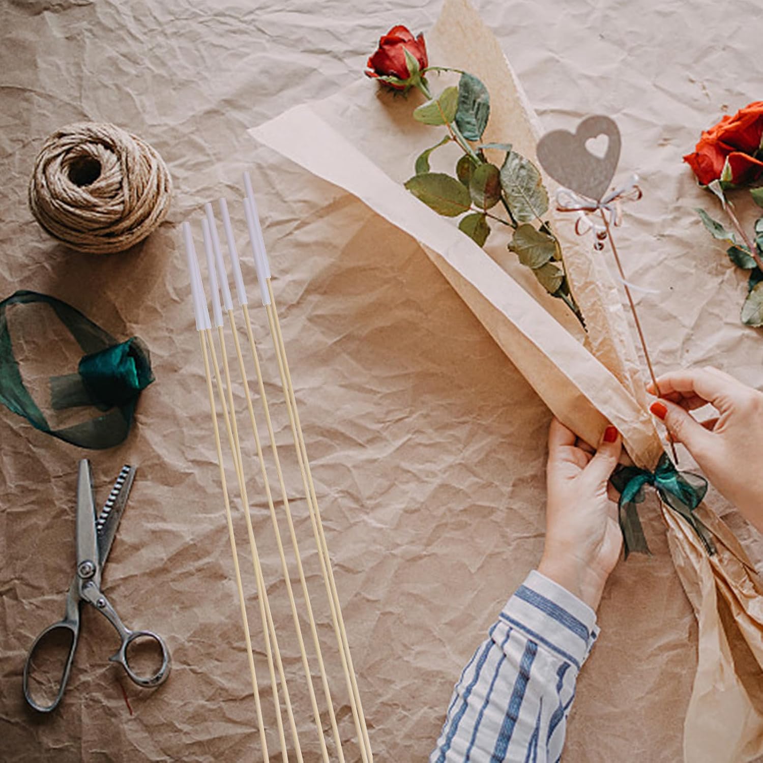 60pcs Flower Bouquet Fixing Sticks for DIY Bouquet Making, Khaki