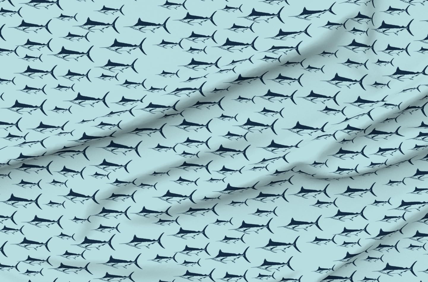 Spoonflower Fabric - Blue Fish Summer Fishing Coastal Marlin Deep Sea Beach House Life Printed on Organic Cotton Sateen Fabric by The Yard - Sewing Quilting Apparel Home Decor