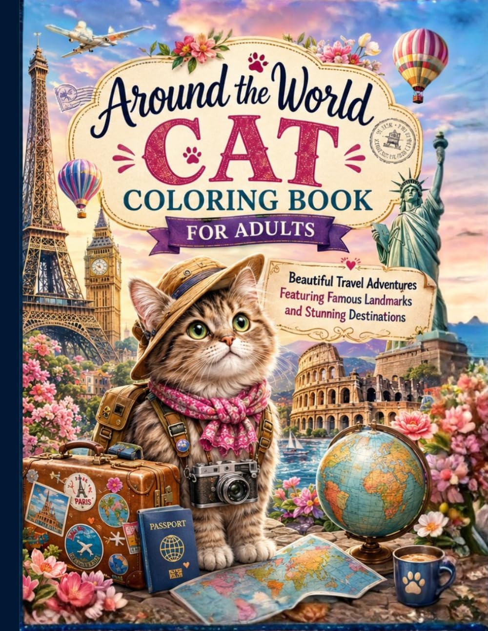 Around the World Cat Coloring Book for Adults: Beautiful Travel Adventures Featuring Famous Landmarks and Stunning Destinations