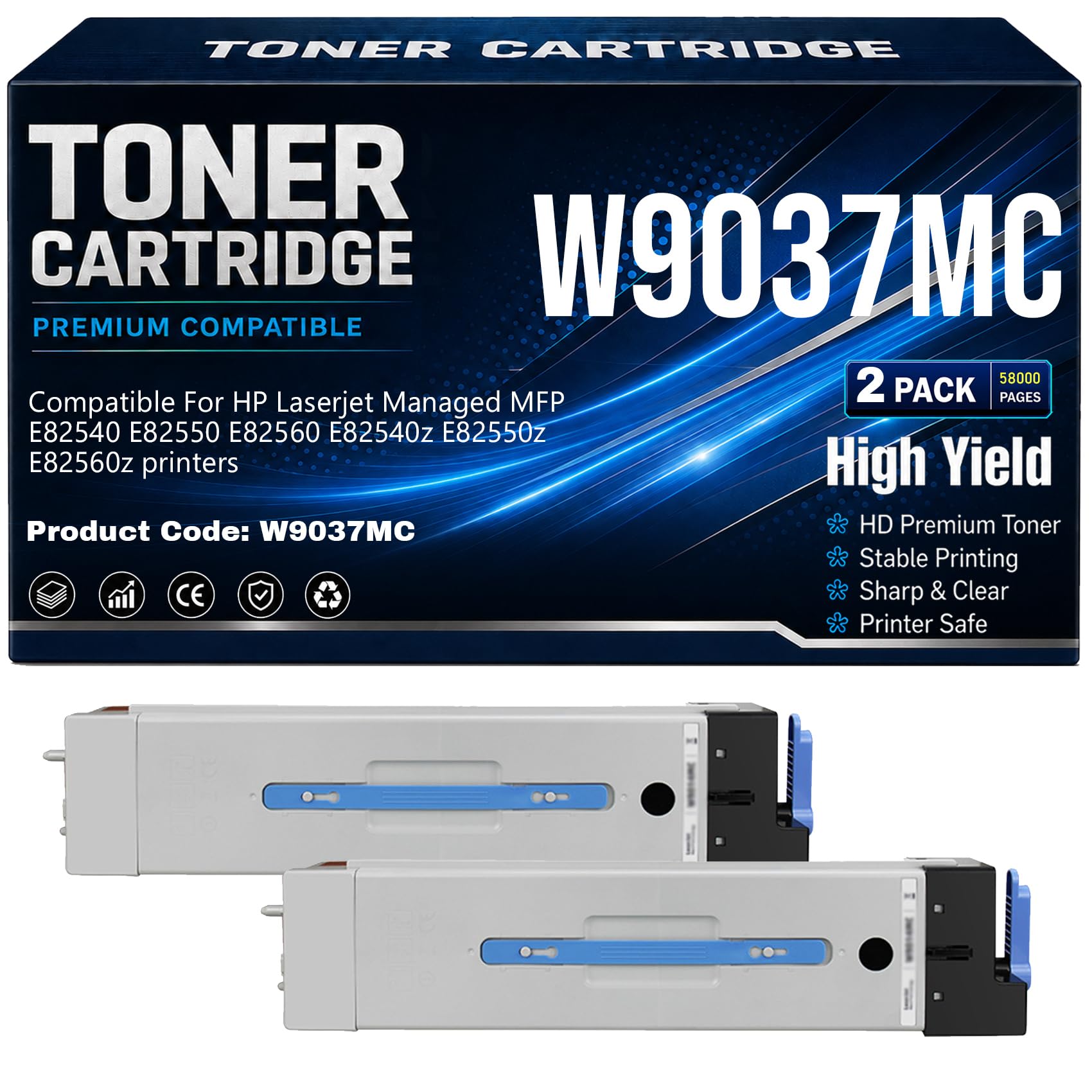 W9037MC per HP MFP E82540 E82550 E82560 E82540z E82550z E82560z Cartucce di toner con chip Alto rendimento 58000 pagine,W9037MC-2PC