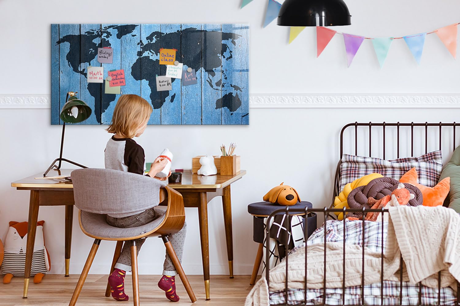 Praktisches Glas-Memoboard Set 120x60 cm Weltkarten-Tafeln Weißer Stift