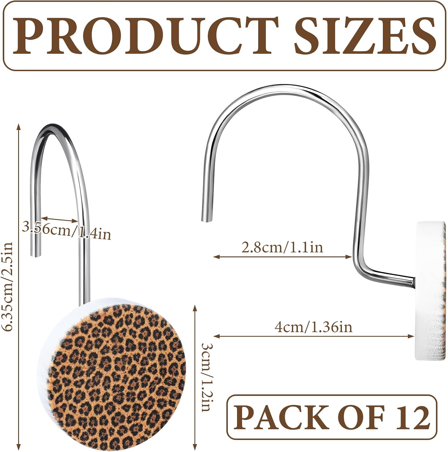 Mifoci 12 Pcs Leopard Shower Curtain Hooks, Resin with Steel Rings image 2