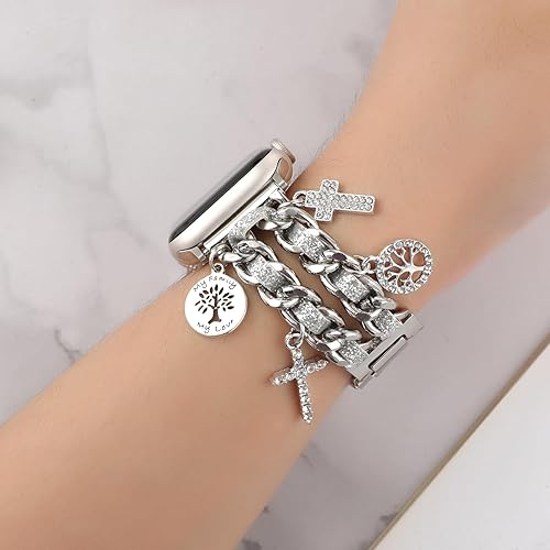 Miniatura 5 de REALSIGN Elegante pulsera de metal compatible con Apple Watch Band de 1.654 pulgadas, 1.732 pulgadas, 1.772 pulgadas, 1.772 pulgadas, cadena cubana