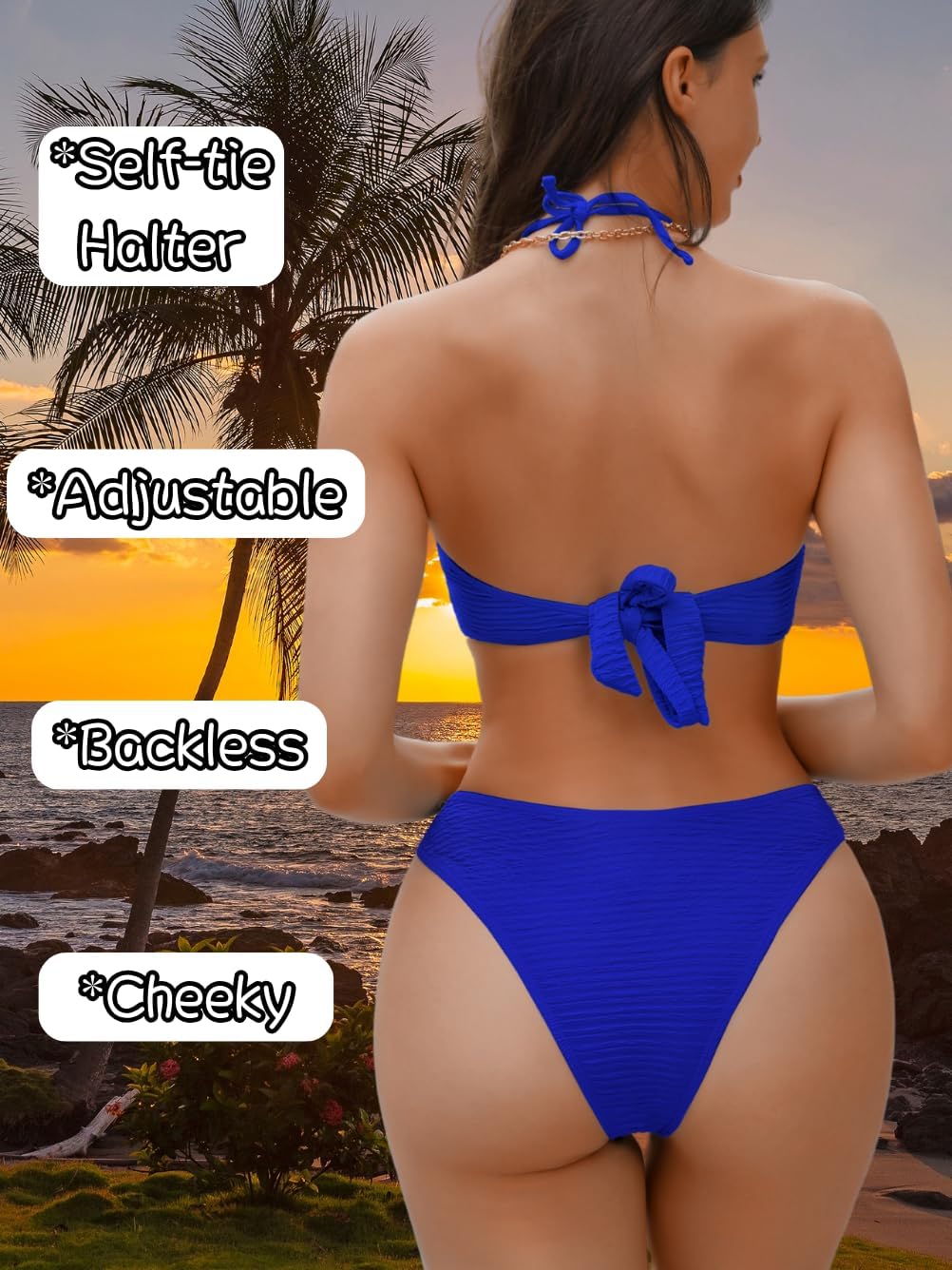 Sexy Womens Starfish 3 Pcs Bikini, Halter Bandeau Swimsuit Cover Up Skirt, Bathing Suit Outfits Royal Blue Large - Image 4
