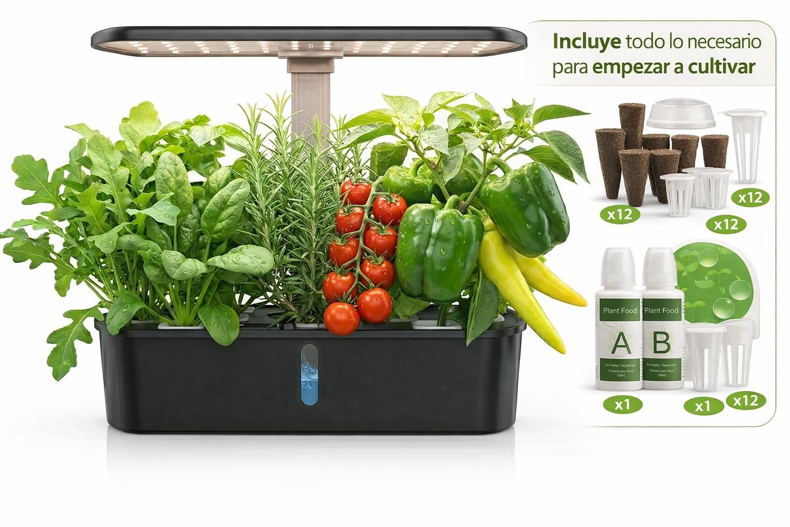 F.B Sistema de Cultivo Hidropónico Kit de Cultivo Interior con Iluminación LED Automática, Huerto Interior con Temporizador Automático, Altura Ajustable (12 Vainas)