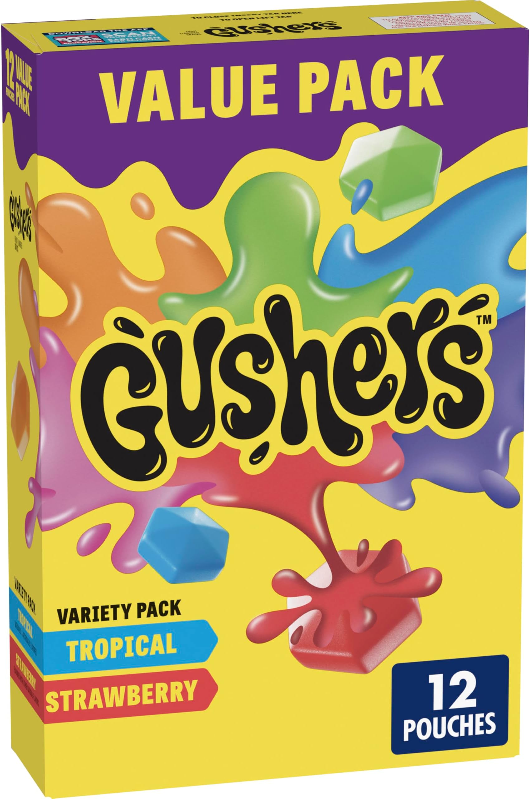 Gushers Fruit Flavored Snacks, Strawberry and Tropical Flavors, 12 ct
