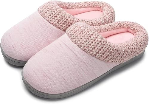 SincereWay Pantuflas cómodas para mujer, con forro polar coral, tela de punto, acogedora, suave, pantuflas de espuma viscoelástica, zapatos para el