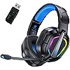 Fachixy FC200 Foldable Wireless Gaming Headset with Mic - 2.4GHz USB & Bluetooth Headsets With 50Hrs Battery Life, for PS5/PS4/PC/Mac/Switch - Black Blue