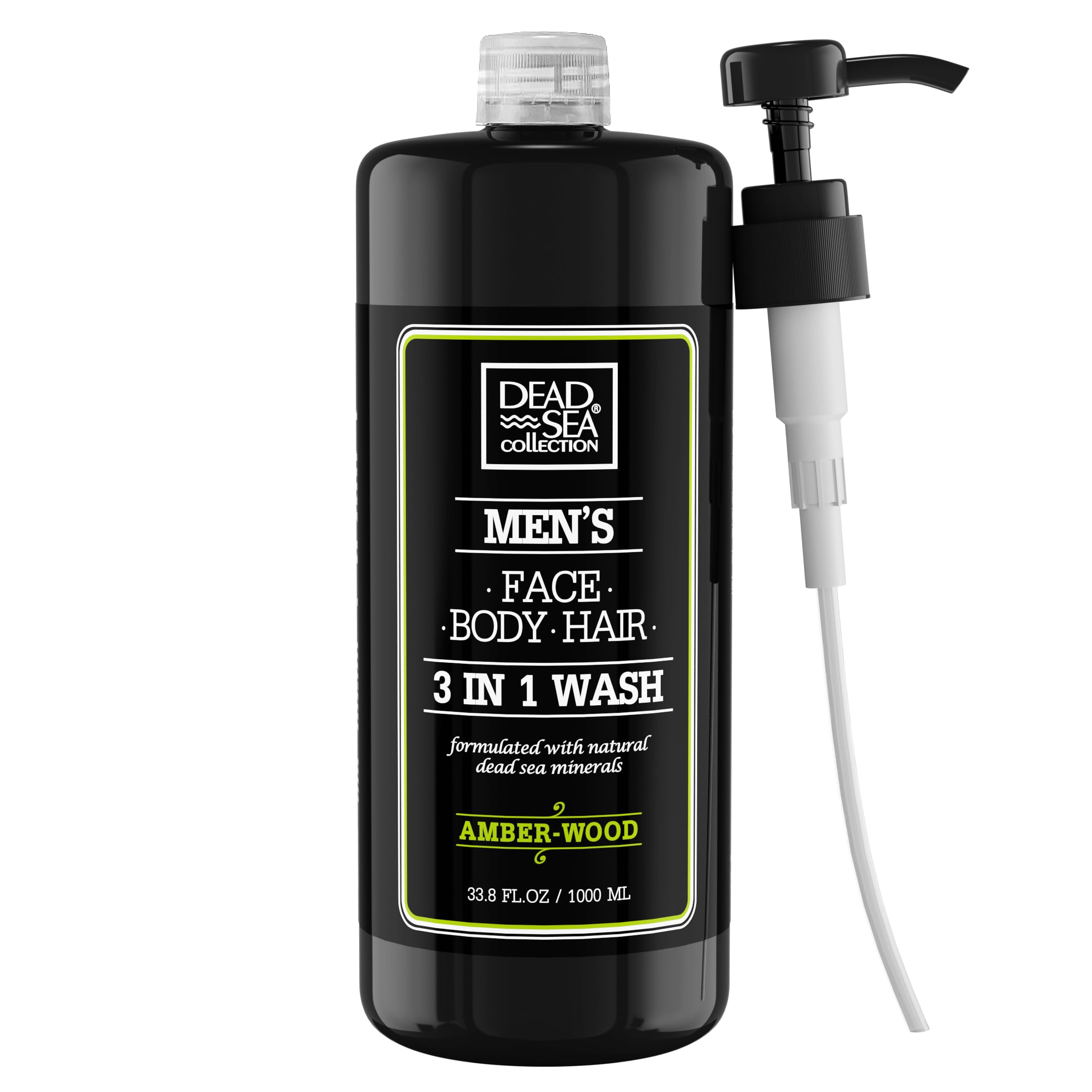 Dead Sea CollectionMens Shower Gel 3 in 1 with Amberwood Oil and Dead Sea Salt - Body Wash, Shampoo for Men, Face Wash (1000 ml.)