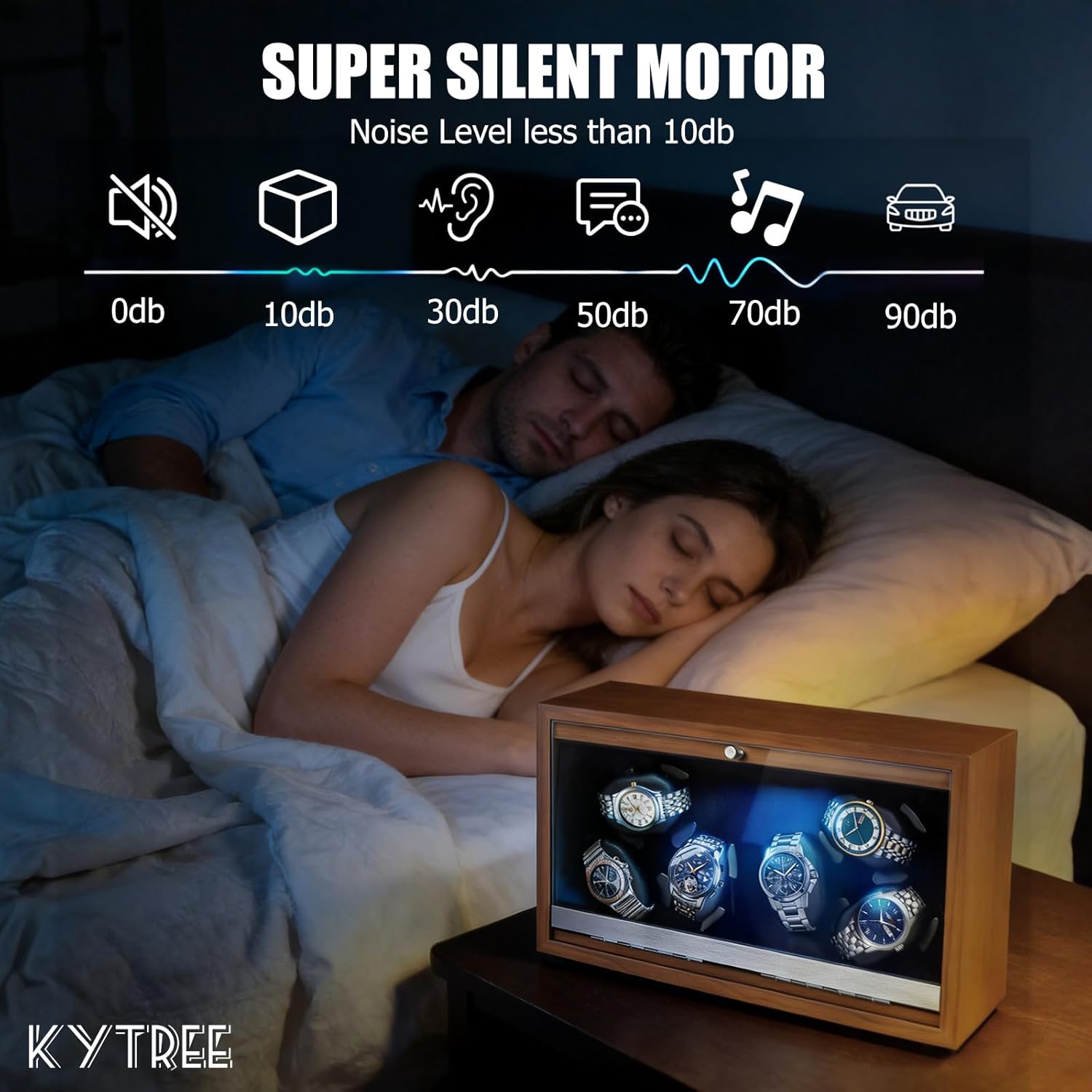 Watch Winder for Automatic Watches, 6 Watch Rotator with Super Quiet Motor & LED Backlight for Man/Woman's Christmas Gift, 4 Rotating Modes