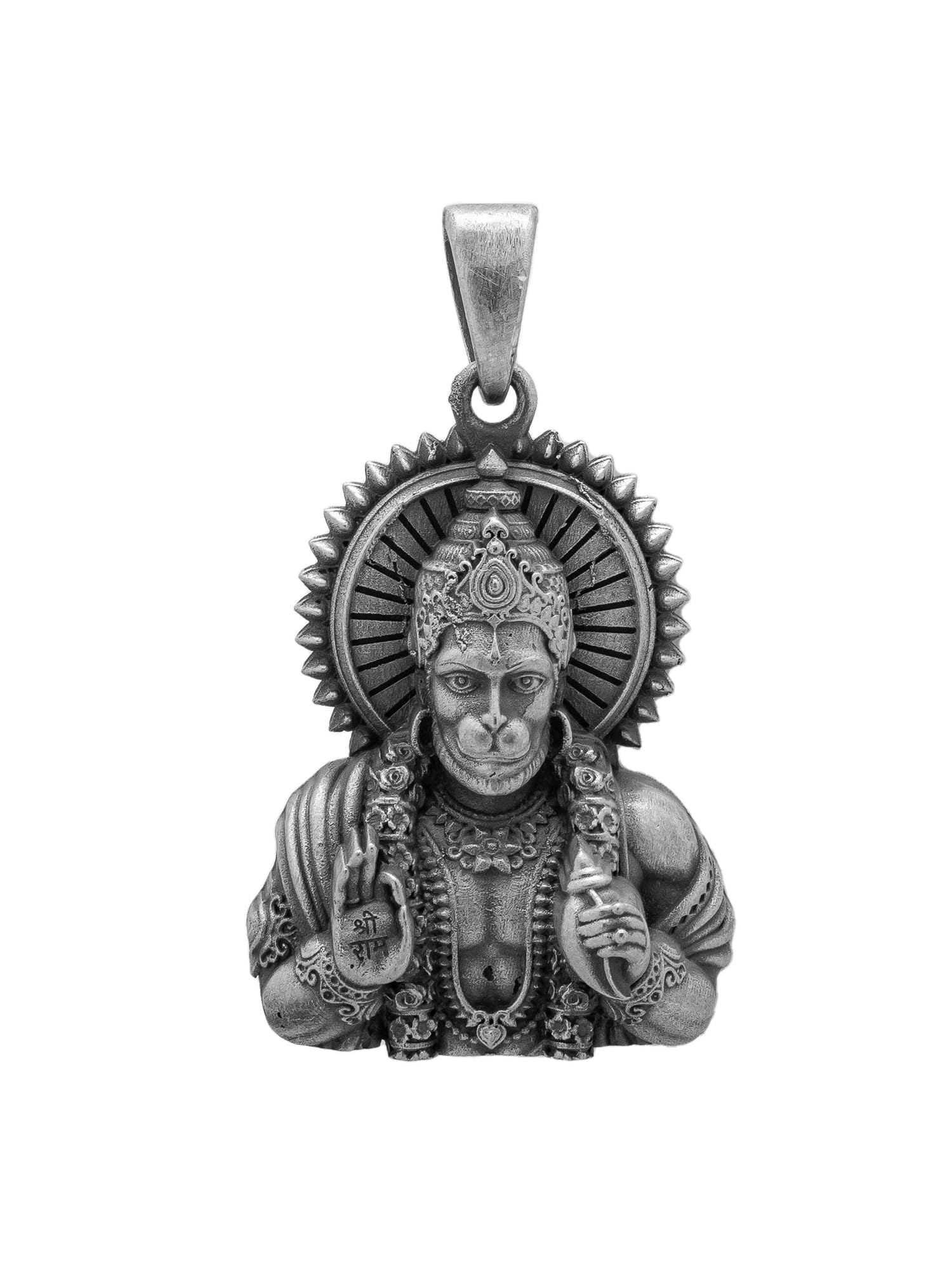 exotic india 925 Sterling Silver Antique Finish Blessing Lord Hanuman Bajrangbali Pendant Devotional Unisex Jewelry-picture-10
