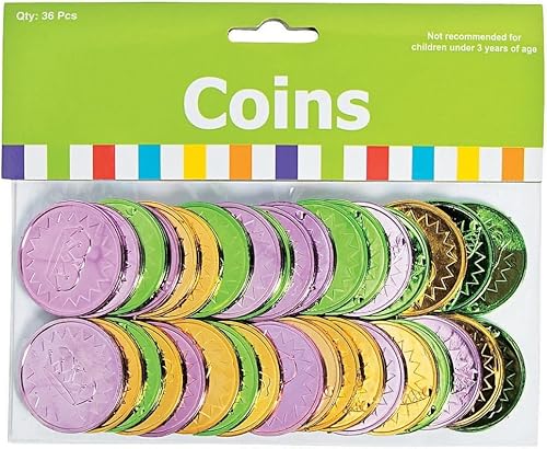 Vista 2 de Fun Express - Monedas de Mardi Gras (4pbh=gr) para Mardi Gras - Juguetes - Juguetes de valor - Dinero para jugar - Mardi Gras - 144 piezas