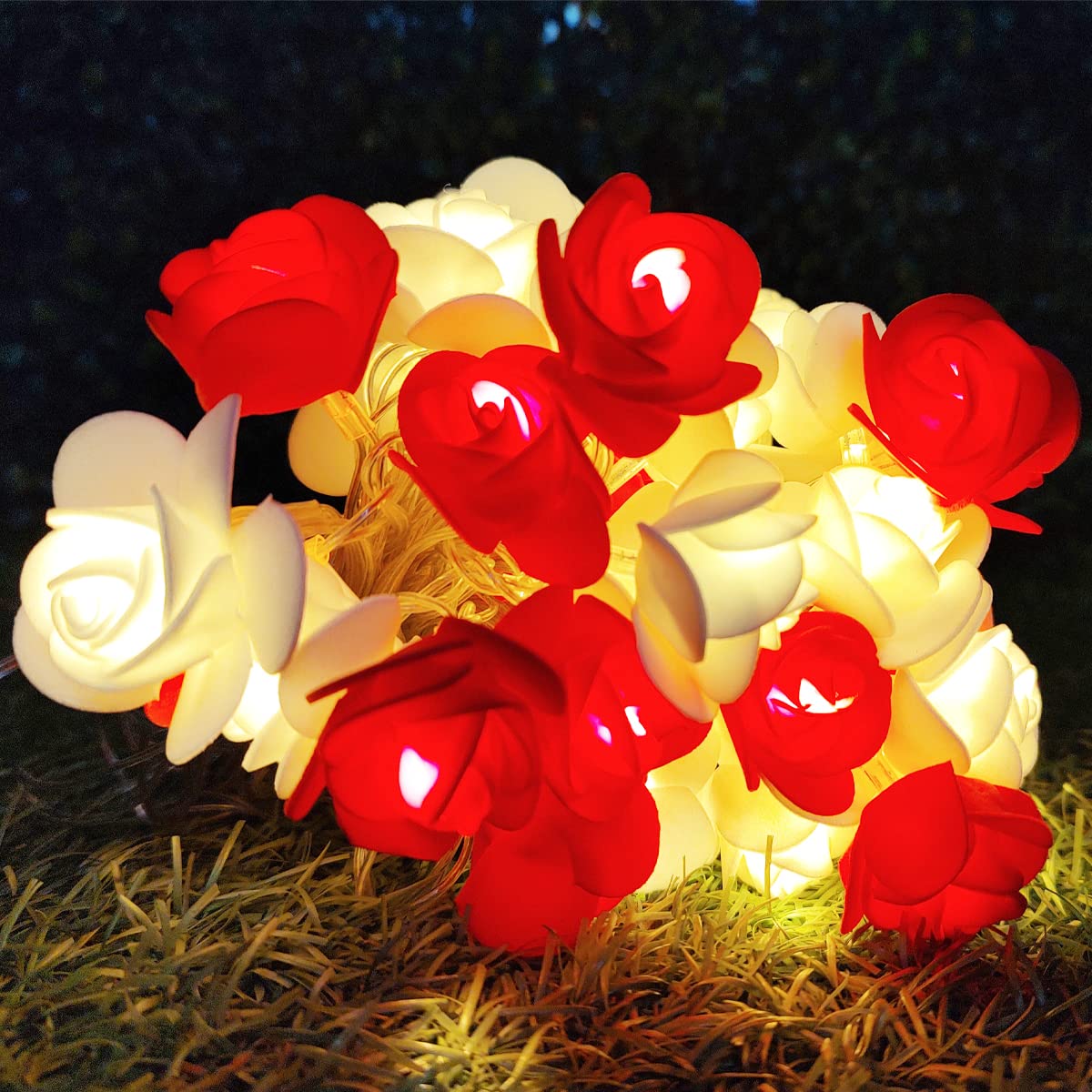 Infiprises 20 Led Rose Flower String Light, 4 Meter Garland Romantic Flower Roses Fairy Light, Suitable for Wall Hanging, Diwali Lights, Christmas Tree, New Year, Bedroom Decoration – Red & White Rose