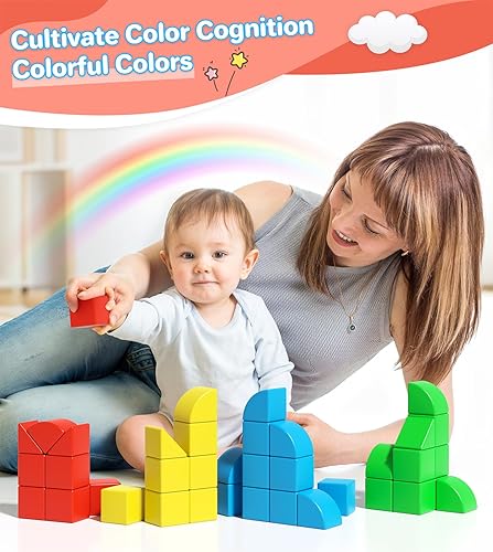 Miniatura 2 de Bloques magnéticos para niños pequeños, juguetes de construcción creativos, bloques sensoriales coloridos apilables con imán, juego de cubos de