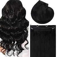 Vista 22 de Lacer Extensión de cabello humano grueso y natural #1B, color negro natural #1B, cola de caballo para mujeres negras, 2.82 oz/juego, 16 pulgadas