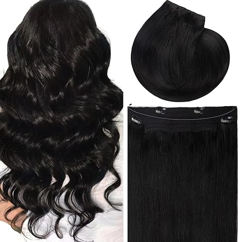 Miniatura 22 de Lacer Extensión de cabello humano grueso y natural #1B, color negro natural #1B, cola de caballo para mujeres negras, 2.82 oz/juego, 16 pulgadas