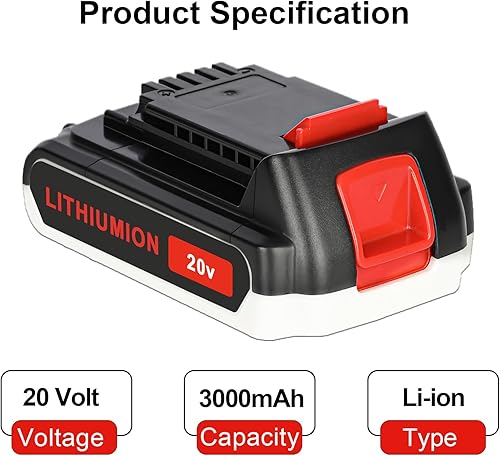 Miniatura 2 de JYJZPB Paquete de 2 baterías de repuesto de 3000 mAh compatibles con batería de litio Black and Decker de 20 V LB20 LBX20, para Black+Decker LBXR20