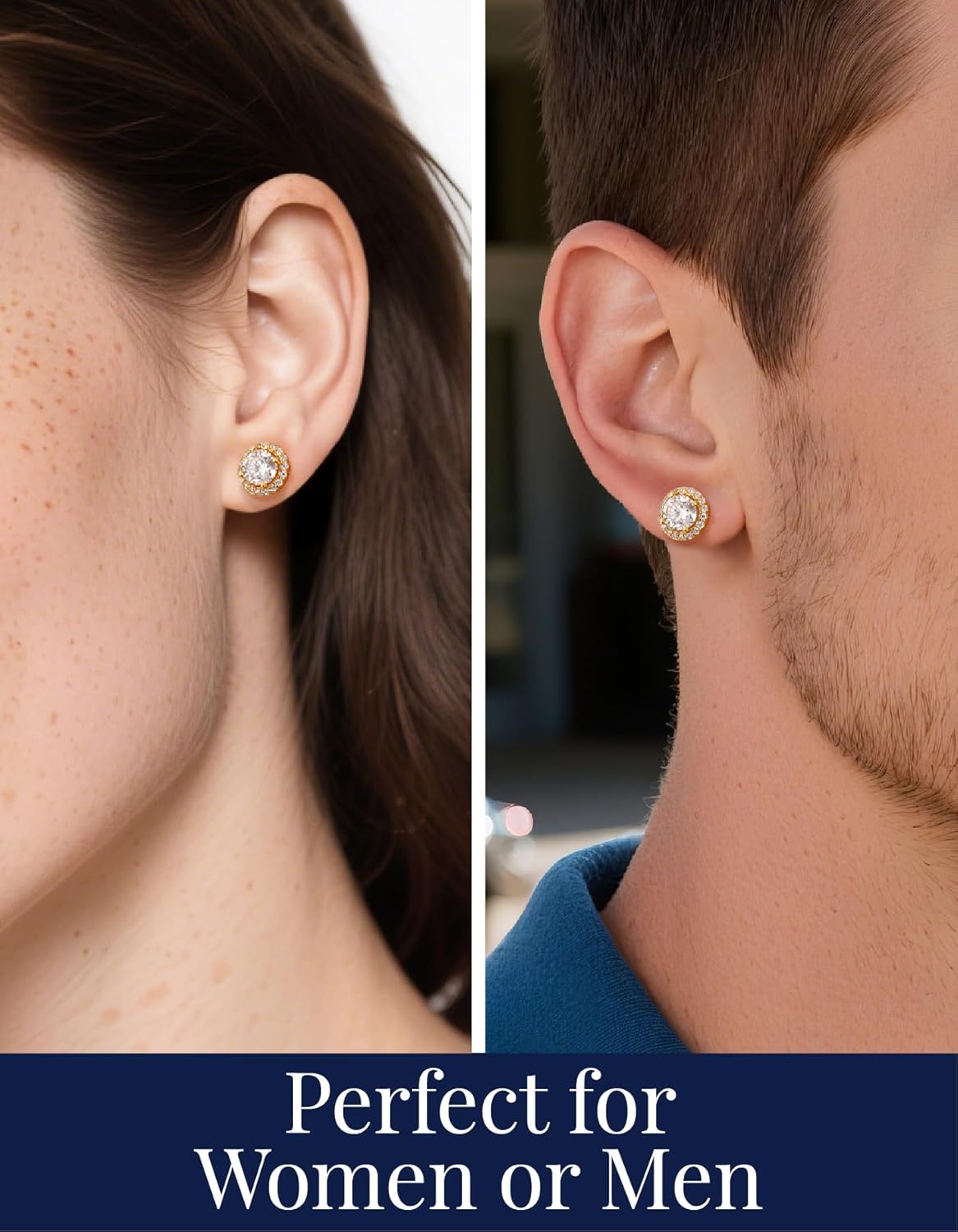 MomentWish 14K Gold Plated Stud Earrings, Birthday Gifts for Women, 1-2 Carat Moissanite Earrings, Lab Created Diamond Earring, Yellow/Rose Gold Plated 925 Sterling Silver Earring Jewelry Women Men - Image 3