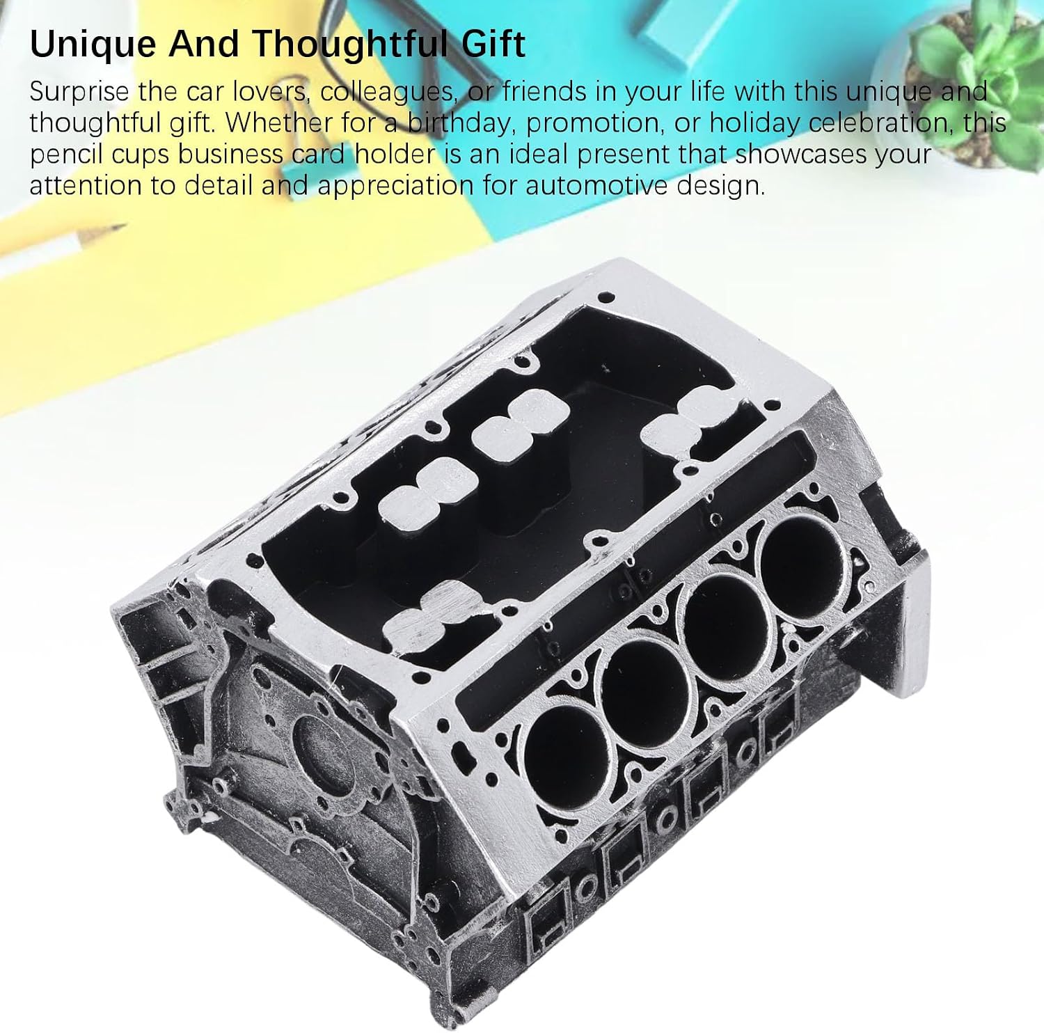 TOPINCN Engine Shape Business Card Holder with Pencil Storage, for Office Desk or Work space