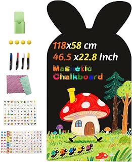 Magnetic Wall Decal, Magnetic Chalkboard Contact Paper for Wall, Playroom Essentials, Includes Dustless Chalks, Chalk Holder, Wipe Cloth, Stickers (Black Rabbit, 22.8" x 46.5")
