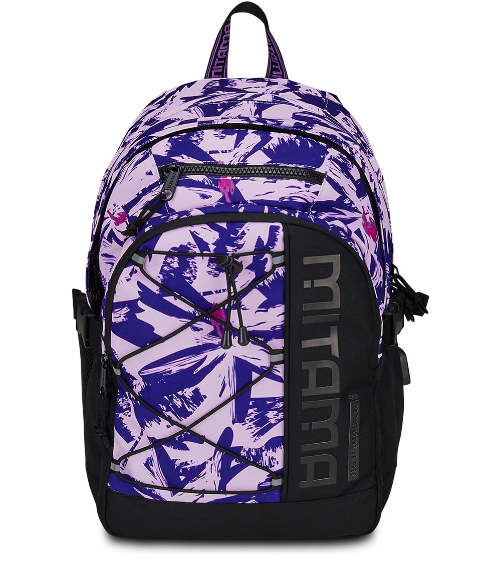Mitama Zaino Triplo Scomparto Full Flower con Tasca porta PC, Nero e Rosa, Scuola Elementare e Tempo Libero, Bambina Ragazza
