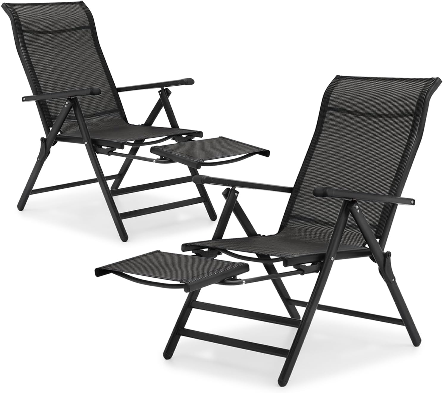 Athena Collection Zero Gravity Outdoor Lounge Chair Recliner Set of 2, 29" Width Reclining Pool Lounge Lawn Chairs with Headrest, Outdoor Chaise for Beach Patio Backyard Outside, Black