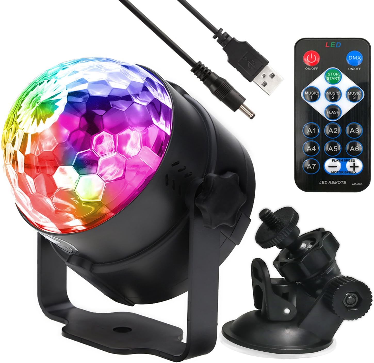 Party Lights Disco Ball LED Lights Sound Activated, RBG Disco Lights,dj Lights,USB Powered Stage Light for Home Room Dance Parties Birthday Bar Karaoke Xmas Wedding Show (7 Modes, Extra Large) [Energy Class A+++]