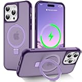 Magnetic Compatible with iPhone 14 Pro Case with Stand [Military Grade Drop Tested][Compatible with Magnet] Ring Translucent Slim Hard Back Soft Edge, Purple