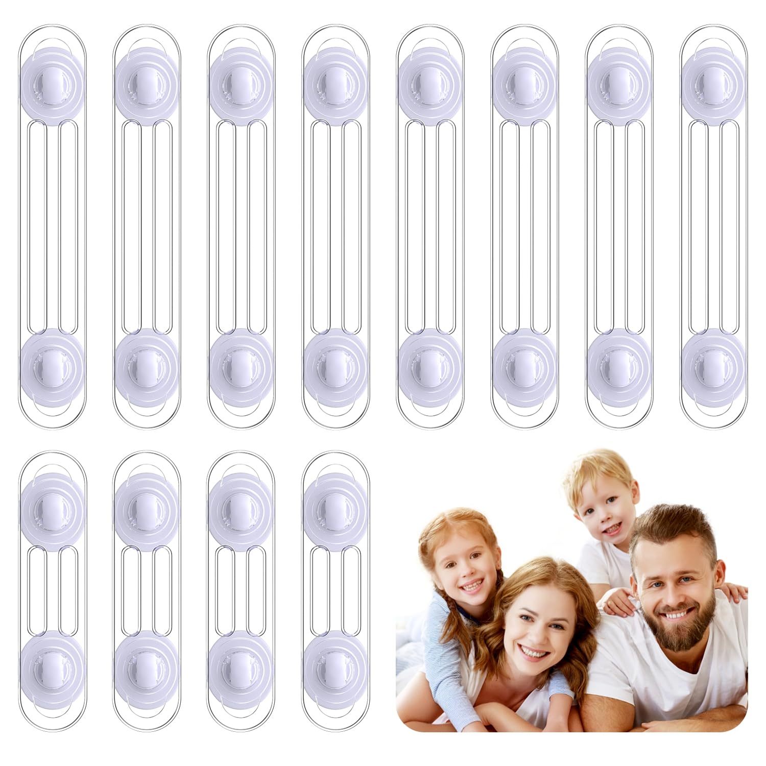 Bloque Porte Bébé, Kimsky 12 Pièces Securite Porte Enfant, Sécurité Enfant, Porte Securite Bebe avec Adhésif, Sans perçage pour Armoire, Tiroirs, Réfrigérateurs – Transparent