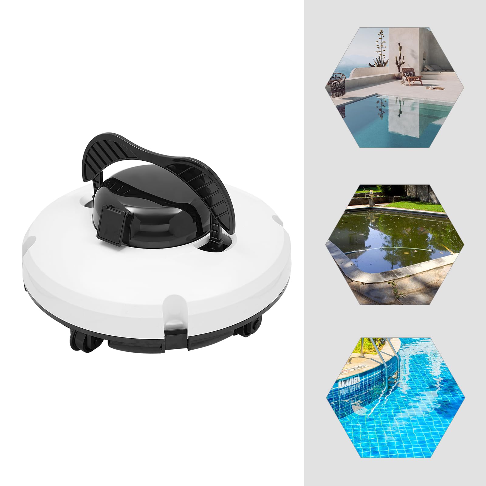 Poolroboter Akku Kabellos, 120 Min, Bis 100 Qm, Weiß | Kabelloser Poolsauger mit 5200 mAh, 180 Mikrometer Filter, Selbstparken und Bodenreinigung für flache Pools