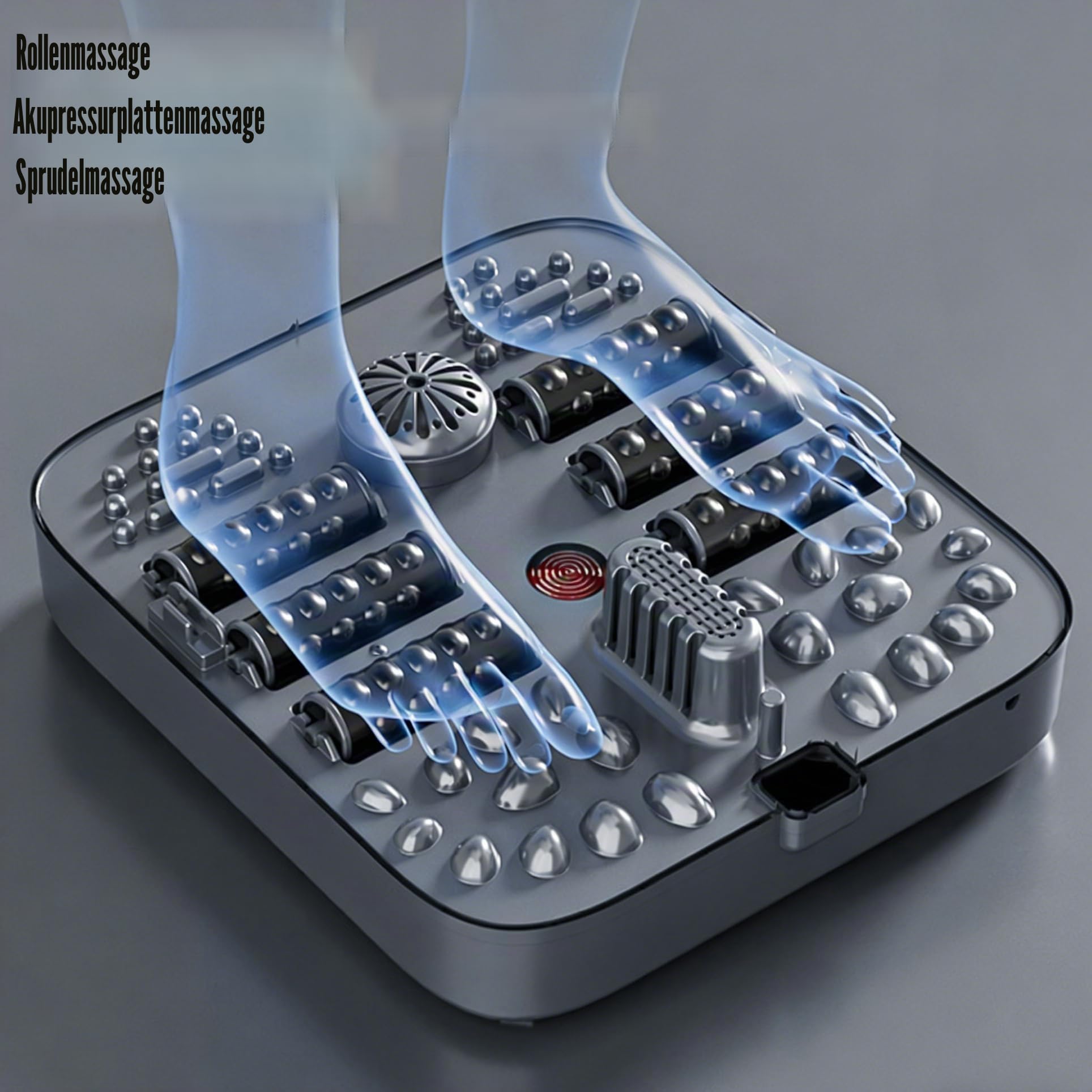 Fuß-Spa und Massagegerät mit Heizung, Dunkelgrau, zusammenklappbare Badewannenschüssel, Temperaturkontrolle, 6 Massagerollen, Blasen, Vibration, Rotlichttherapie, 36 x 39,5 x 24 cm