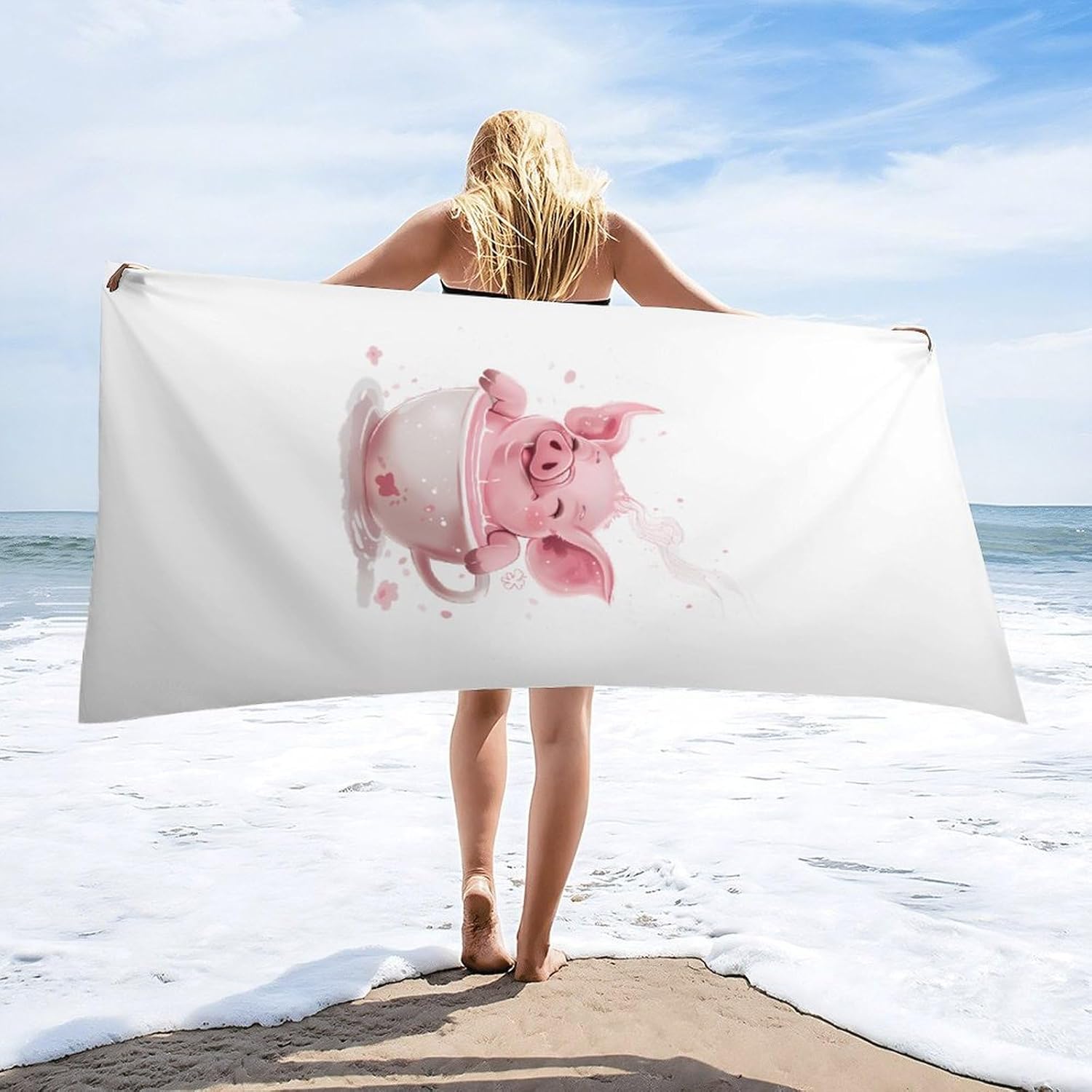 Funny Pigs Cup Bath Towel Beach Towels Quick Dry Oversized Bath Blanket Highly Absorbent Towel for Women Men 160x80cm