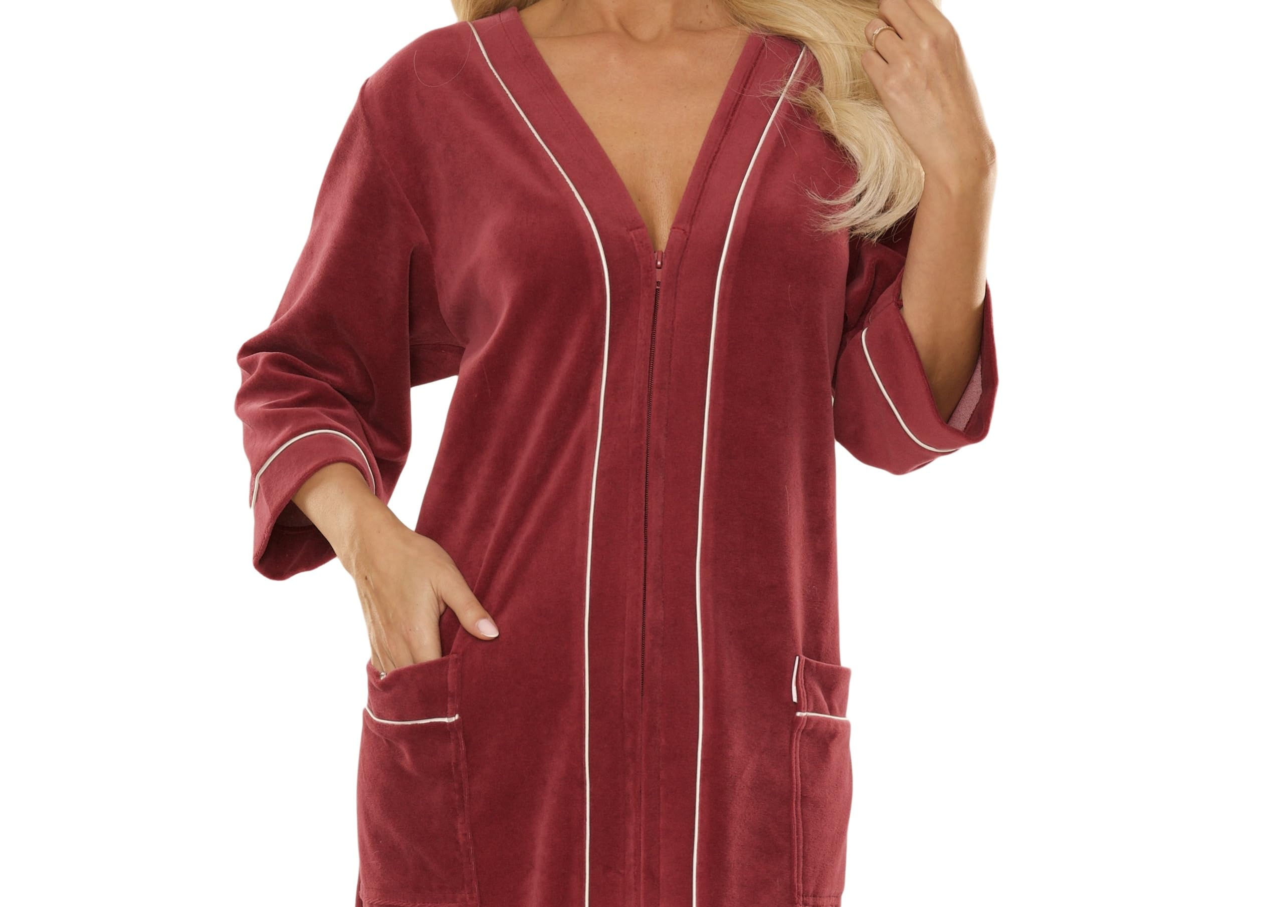 Selente Sweet Dreams - Albornoz de algodón para mujer con cremallera y bolsillos, fabricado en la UE